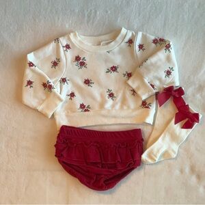 Lila & Jack Floral Baby Girl Sweater Bloomers Socks Bow Set 3-6 months